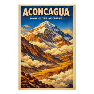 Mount Aconcagua, Argentinië, in klassieke retro-st Perfect Poster