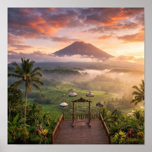 Mount Agung View Lahangan Sweet Bali Landscape Art Poster (Voorkant)