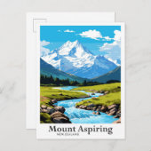 Mount Aspiring Nieuw-Zeeland Reis Illustratie Briefkaart (Voorkant / Achterkant)