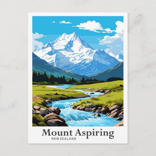 Mount Aspiring Nieuw-Zeeland Reis Illustratie Briefkaart (Voorkant)