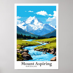 Mount Aspiring Nieuw-Zeeland Reis Illustratie Poster