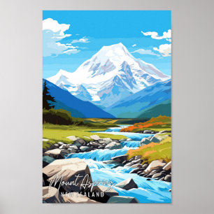 Mount Aspiring Nieuw-Zeeland vintage reizen Poster