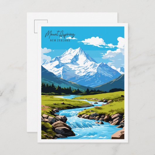 Mount Aspiring vintage reisillustratie Briefkaart (Voorkant / Achterkant)