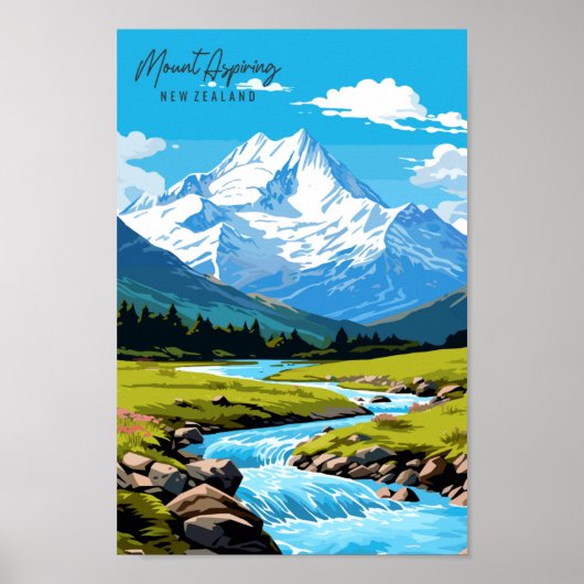 Mount Aspiring vintage reisillustratie Poster (Voorkant)