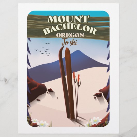 Mount Bachelor Oregon Ski reisposter Briefhoofd (Voorkant)