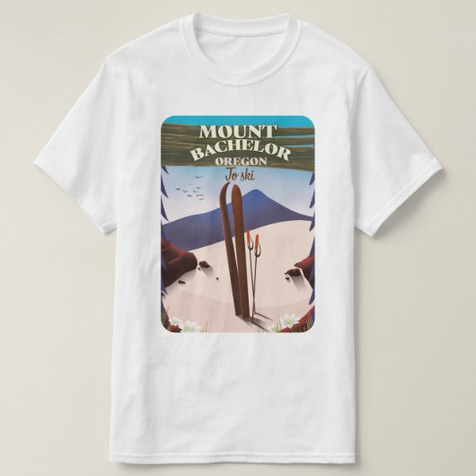 Mount Bachelor Oregon ski reisposter T-shirt (Design voorkant)