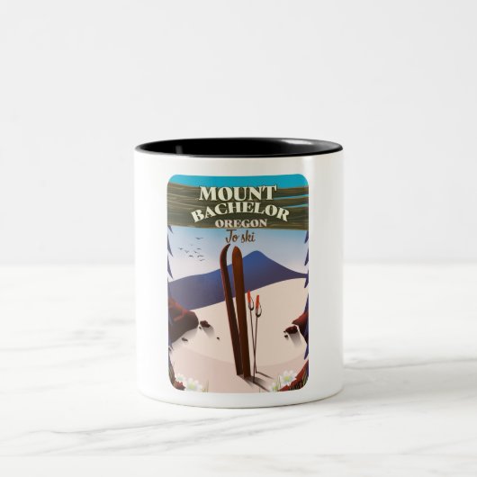 Mount Bachelor Oregon Ski reisposter Tweekleurige Koffiemok (Center)