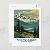 Mount Baker National Forest illustratie retro Aes Briefkaart (Voorkant / Achterkant)