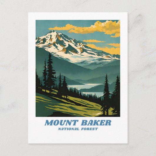 Mount Baker National Forest illustratie retro Aes Briefkaart (Voorkant)