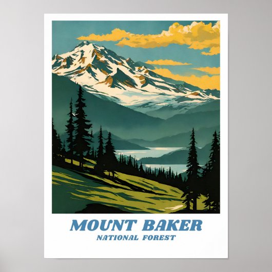 Mount Baker National Forest illustratie retro Aes Poster (Voorkant)