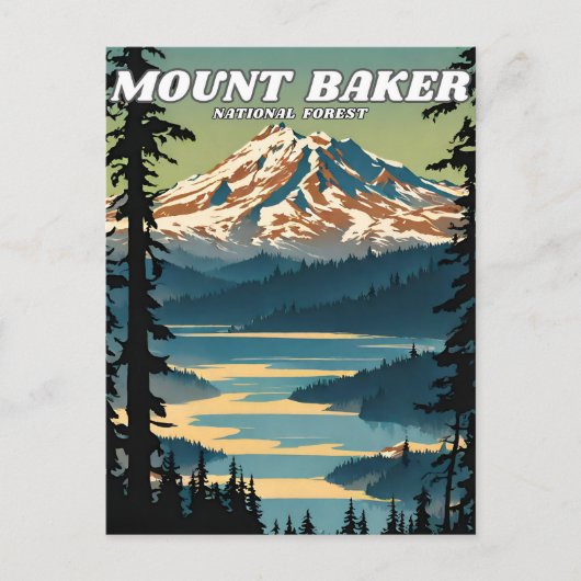 Mount Baker National Forest illustratie retro Briefkaart (Voorkant)