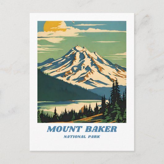 Mount Baker National Forest illustratie retro dec Briefkaart (Voorkant)