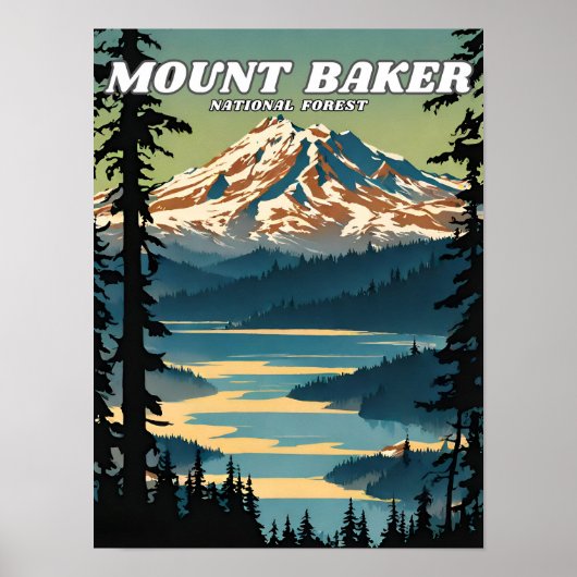 Mount Baker National Forest illustratie retro Poster (Voorkant)