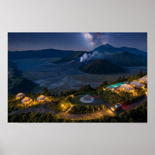 Mount Bromo Aerial Night Volcano Luxury Wall Art Poster (Voorkant)