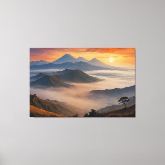 Mount Bromo bereik met lage wolken Canvas Afdruk (Voorkant)