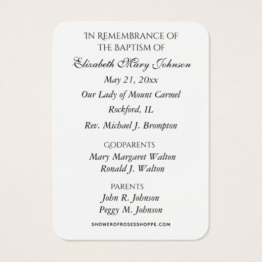 Mount Carmel Baptism Christening Remembrance Kaart (Achterkant)