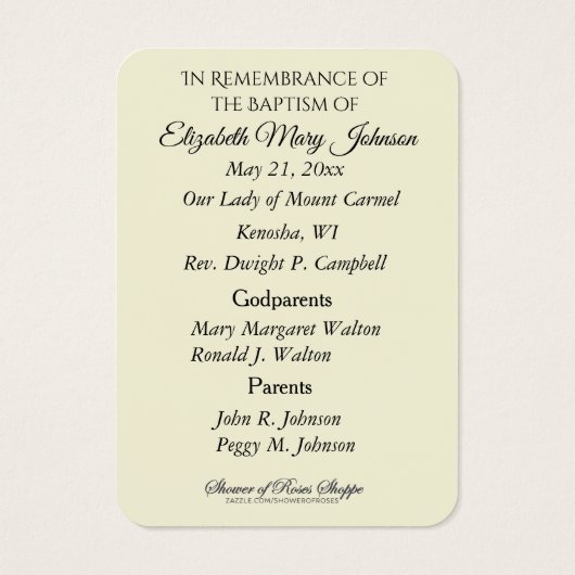 Mount Carmel Baptism Christening Remembrance Kaart (Achterkant)