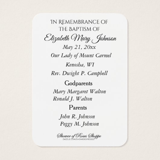 Mount Carmel Baptism Christening Remembrance Kaart (Achterkant)