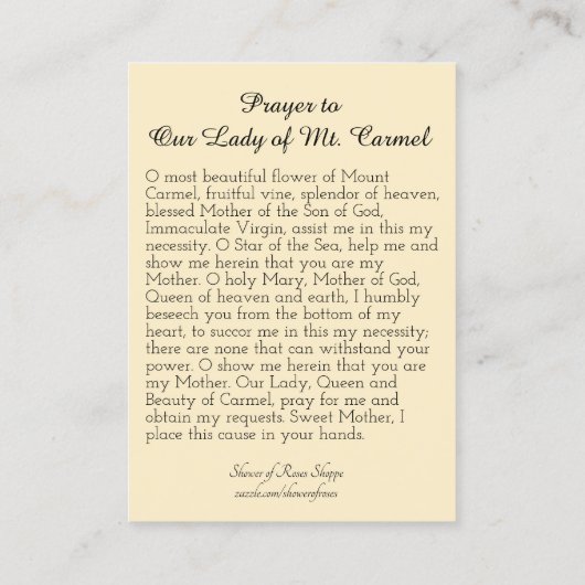 Mount Carmel Religieuze Katholieke Prayer Heilige Visitekaartje (Achterkant)