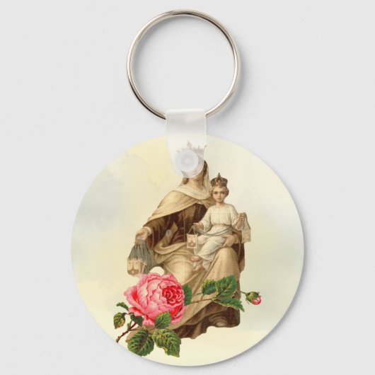Mount Carmel Virgin Mary Jesus Brown Scapular Keyb Sleutelhanger (Voorkant)