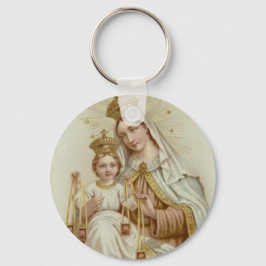 Mount Carmel Virgin Mary Jesus Brown Scapular Sleutelhanger (Voorkant)