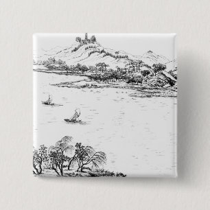 Mount Chang en Lake Chou uit 'Jardins Anglo-Chi Vierkante Button 5,1 Cm