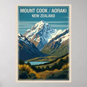 Mount Cook (Aoraki) Nieuw-Zeeland V03 Poster