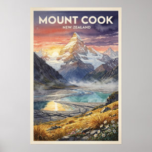 Mount Cook Nieuw-Zeeland Reisposter Oude Stijl Poster