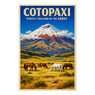 Mount Cotopaxi, Ecuador, in a retro Perfect Poster