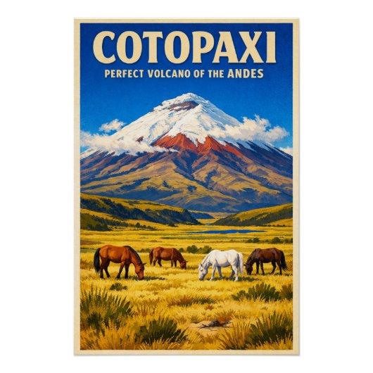 Mount Cotopaxi, Ecuador, in retrostijl Perfect Poster (Voorkant)