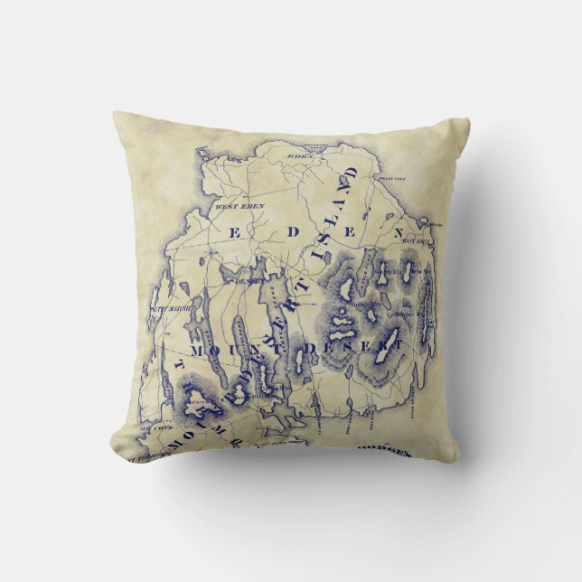  Mount Desert Island MN Map Blue Tea Stain Kussen (Voorkant)