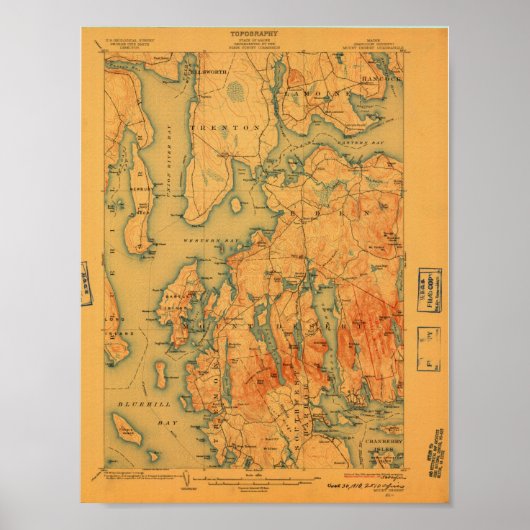 Mount Desert Maine Map; 1908 Poster (Voorkant)