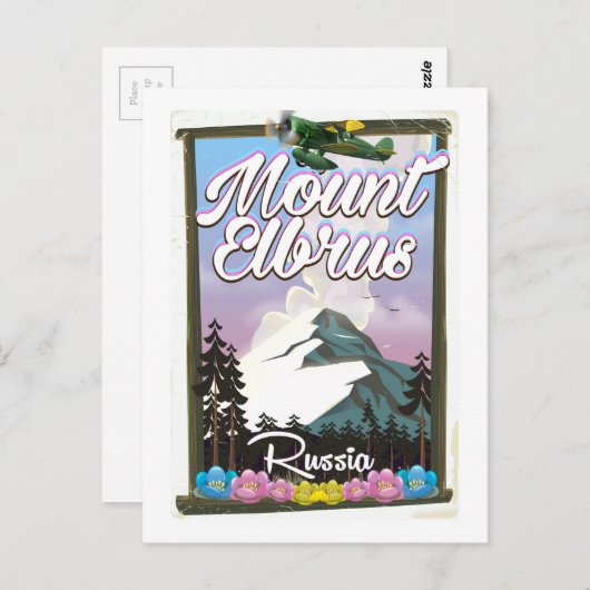 Mount Elbrus, Russische reisposter Briefkaart (Voorkant / Achterkant)