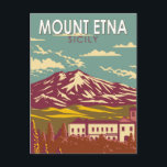 Mount Etna Sicilië Reizen Kunst Vintage Briefkaart<br><div class="desc">Mount Etna in een vectorkunststijl. De Etna ligt aan de oostkust van Sicilië tussen de steden Messina en Catania</div>