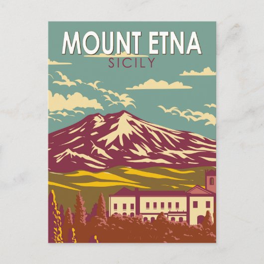 Mount Etna Sicilië Reizen Kunst Vintage Briefkaart (Voorkant)