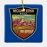 Mount Etna Sicilië Reizen Kunst Vintage Keramisch Ornament<br><div class="desc">Mount Etna in een vectorkunststijl. De Etna ligt aan de oostkust van Sicilië tussen de steden Messina en Catania</div>