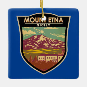 Mount Etna Sicilië Reizen Kunst Vintage Keramisch Ornament