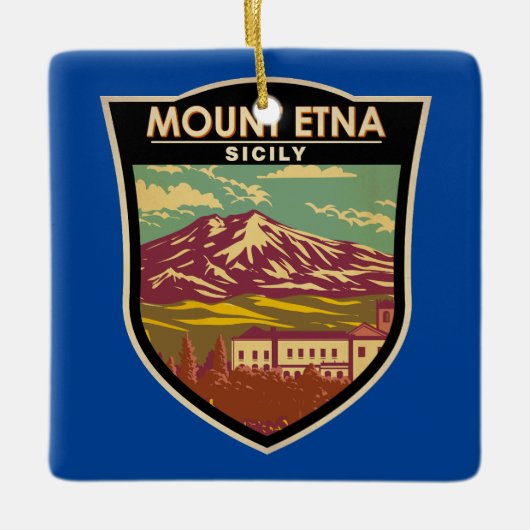 Mount Etna Sicilië Reizen Kunst Vintage Keramisch Ornament (Voorkant)