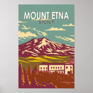Mount Etna Sicilië Reizen Kunst Vintage Poster