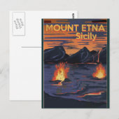 Mount Etna, Sicilië vintage reisposter Briefkaart (Voorkant / Achterkant)