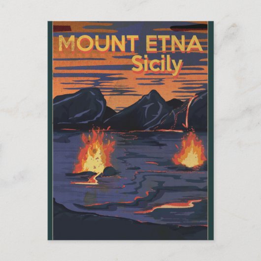 Mount Etna, Sicilië vintage reisposter Briefkaart (Voorkant)