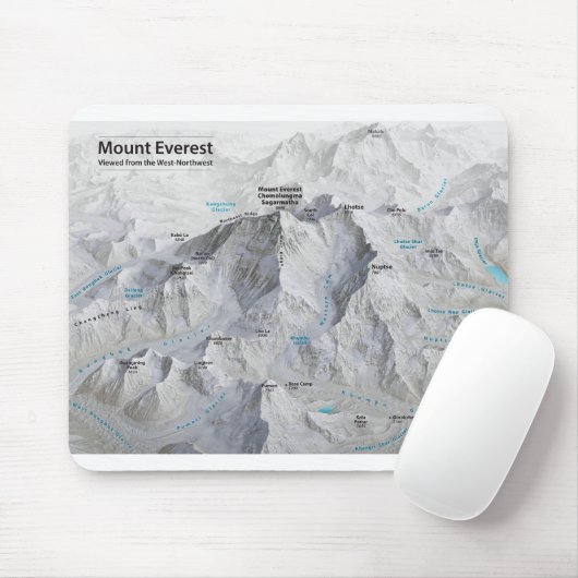 Mount Everest 3D Map met Labels Muismat (Met muis)