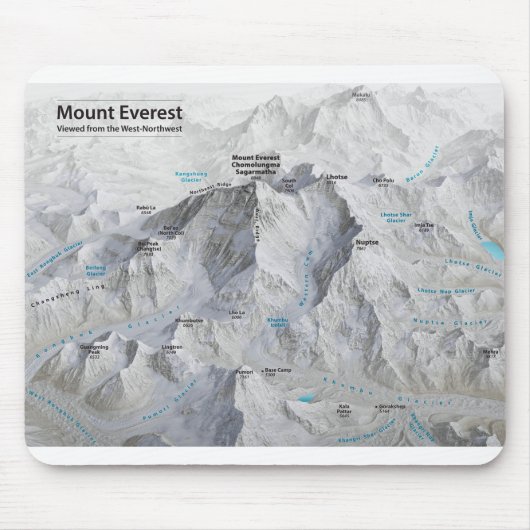 Mount Everest 3D Map met Labels Muismat (Voorkant)