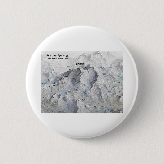 Mount Everest 3D Map met Labels Ronde Button 5,7 Cm (Voorkant)