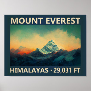 Mount Everest Himalaya Aquarel Vintage Poster
