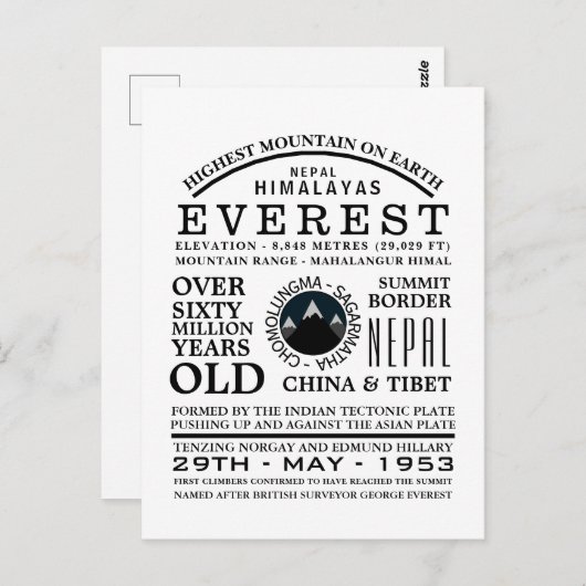 Mount Everest, Mountain Expedition Information Briefkaart (Voorkant / Achterkant)
