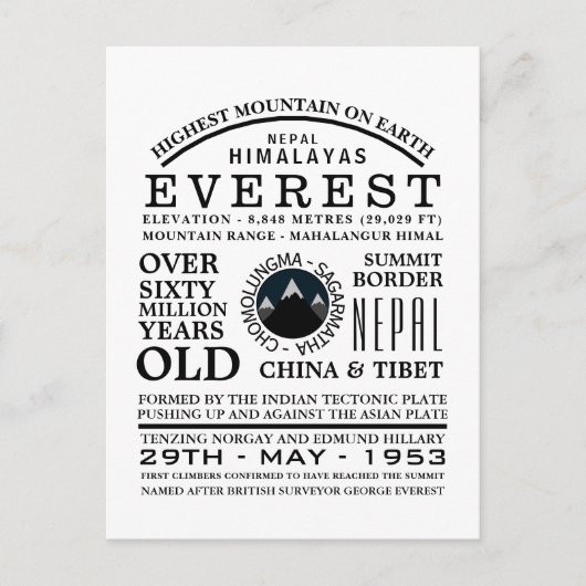 Mount Everest, Mountain Expedition Information Briefkaart (Voorkant)