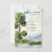 Mount Evergreen Waterverf Dusty Blue Vertical RSVP Kaartje (Voorkant)