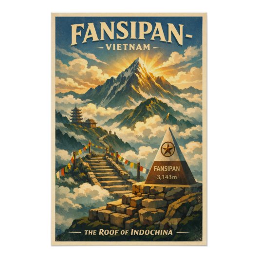 Mount Fansipan vietnam retro travel Perfect Poster (Voorkant)