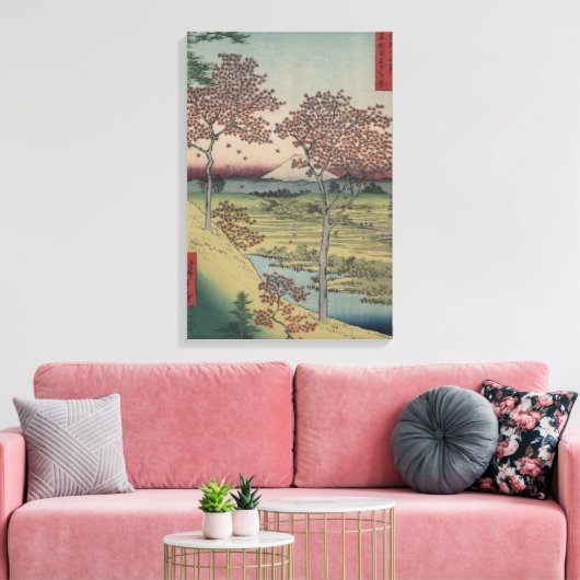 Mount Fiji en esdoornbladeren -  Japans Canvas Afdruk (Insitu (Woonkamer))
